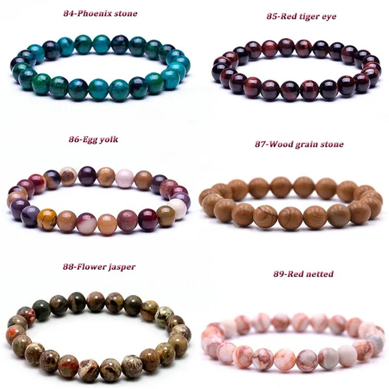 113 Style 8mm Beads Bracelet Men and Women Diy Stone Beads Bracelet Round Turquoise Agate Crystal Chalcedony Opal Beaded Bracelet Wholesale