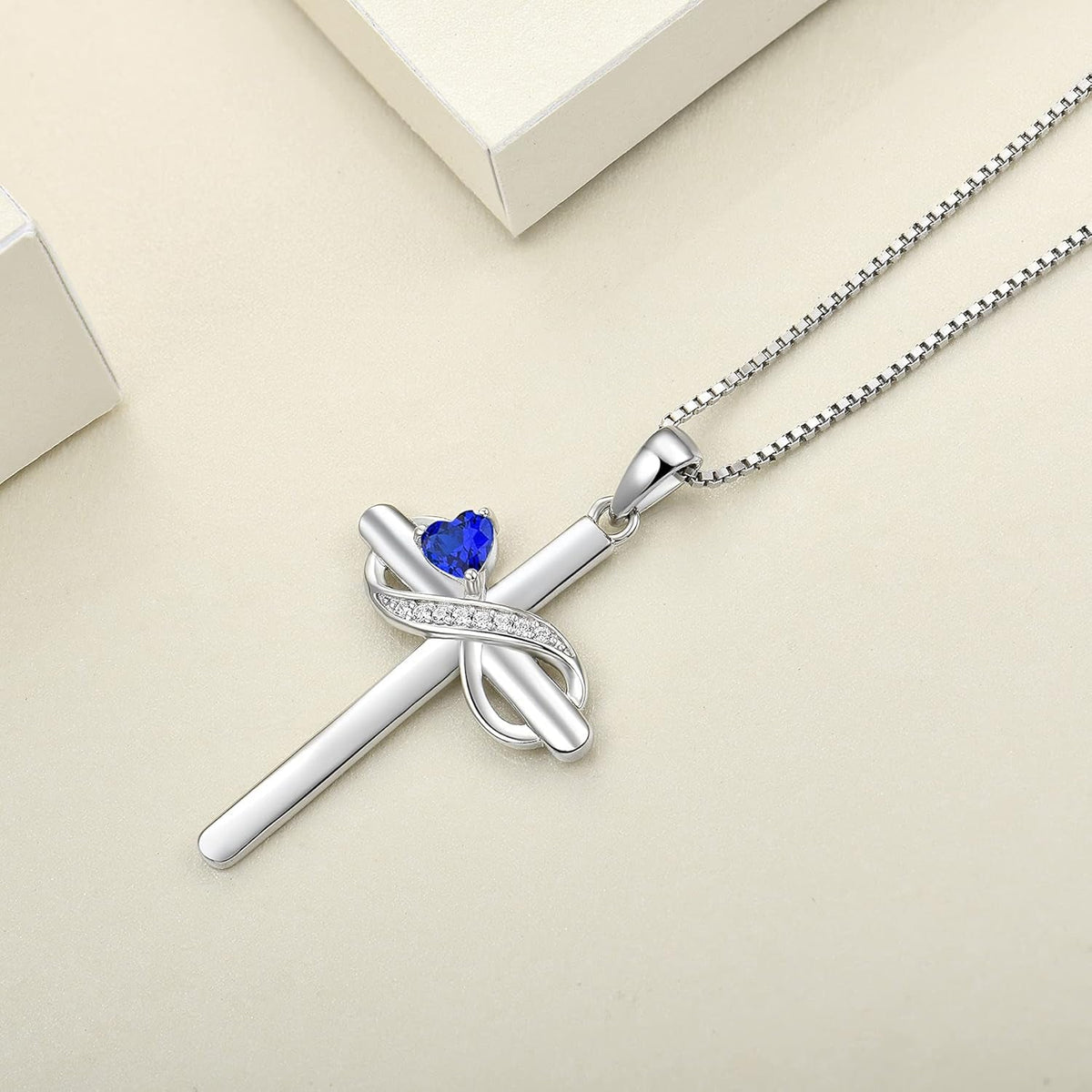 Infinity Cross Necklace Sterling Silver Crucifix Pendant Heart Birthstone Criss Jewelry for Women