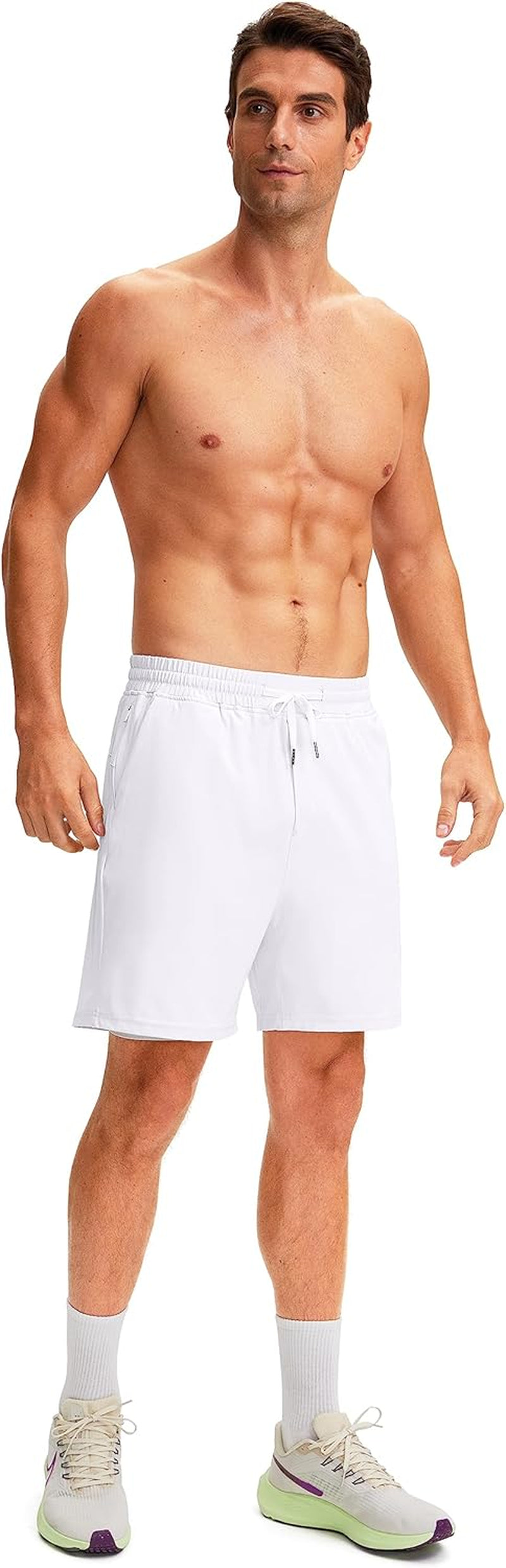 Men'S 2 in 1 Running Shorts with Liner 7 Inch Training Gym Athletic Workout Shorts for Men with Zipper Pockets