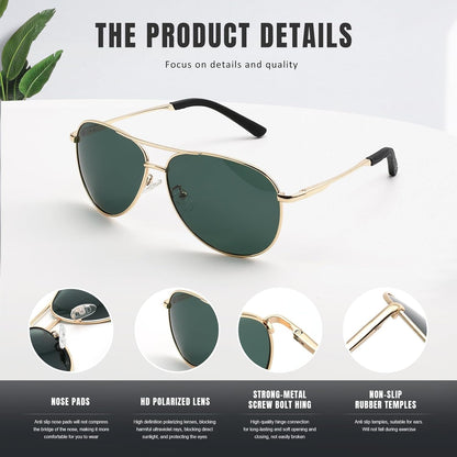 Polarized Aviator Sunglasses for Men Women, Driving Mens Sun Glasses with UV Protection for Fishing Golf