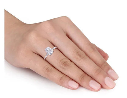 2.00 Carat (ctw) Solitaire Oval Synthetic Moissanite Engagement Ring in 14K White Gold with Diamonds 1/10 Carat (ctw I1-I2)
