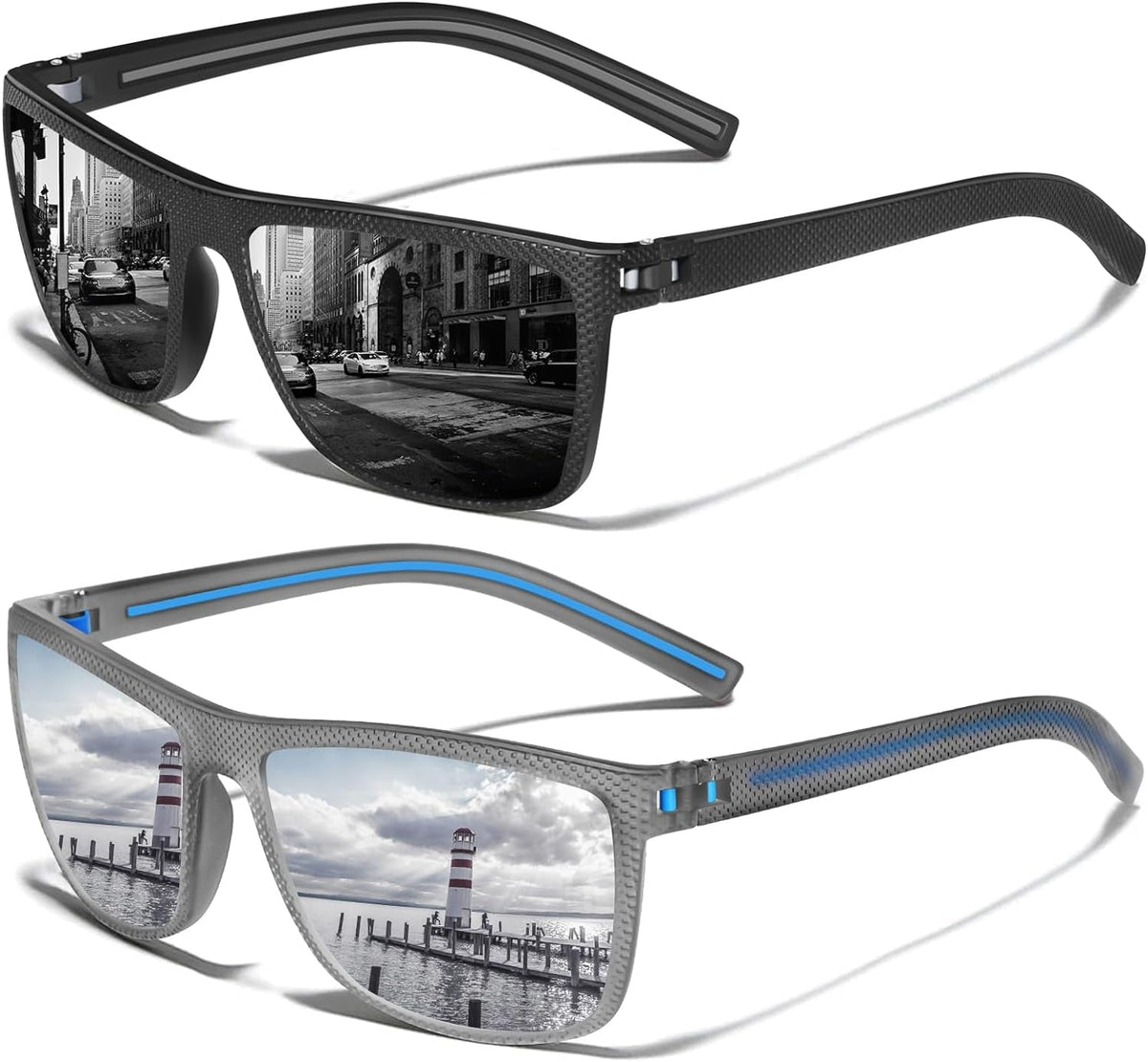 Square Polarized Sunglasses for Men Vintage Style Driving Travel Sun Glasses Lightweight Frame UV Protection Goggles