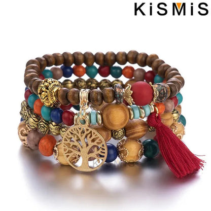 KISMIS 4Pcs/Set Exquisite Fashion Bohemian Bracelet Creative Women's Jewelry Silver Jewelry Tassel Multi Layer Jewelry Bracelet Fashion Jewelry 1 or 2 Sets Optional