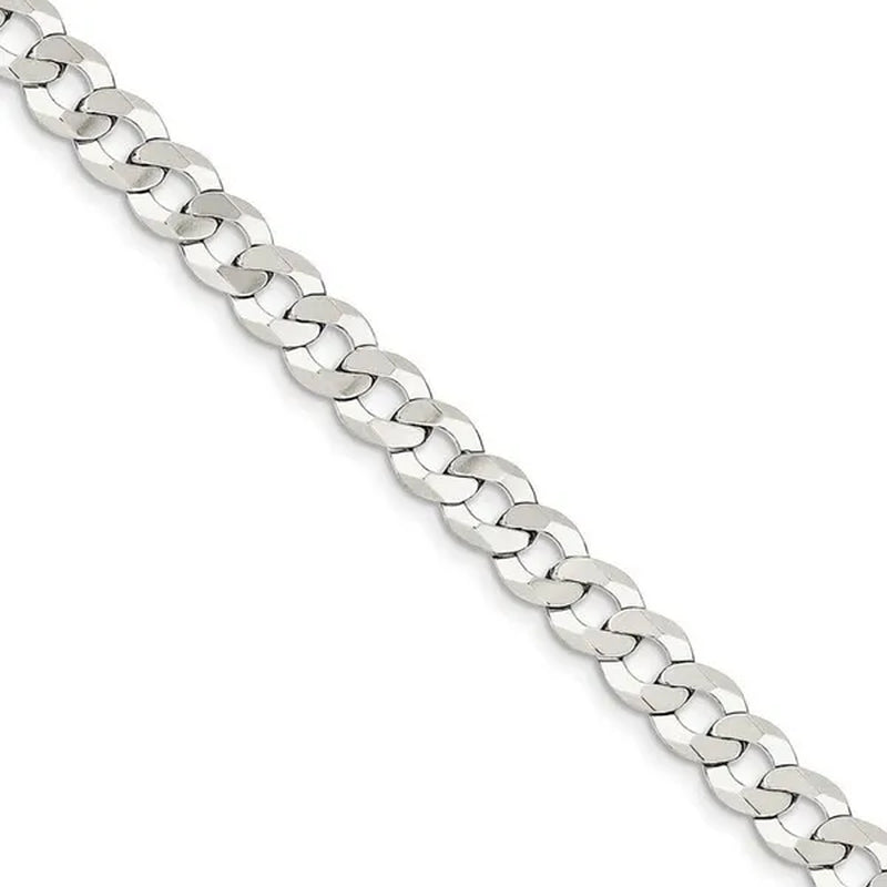 Fashion Solid 925 Silver 8Mm Close Link Flat Curb Cuban Chain Necklace with Secure Lobster Lock Clasp
