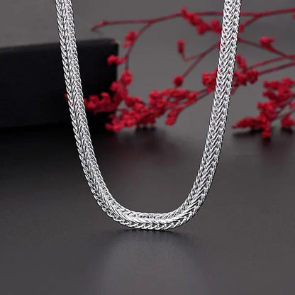 2Pcs 925 Sterling Silver Flat Snake Bone Chain Necklace Bracelet for Man Women Fashion Punk Charm Jewelry Set