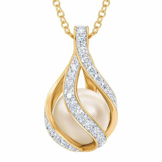 3 Colors Love's Embrace Pearl & Diamond Pendant ( Silver / Rose Gold / Gold )