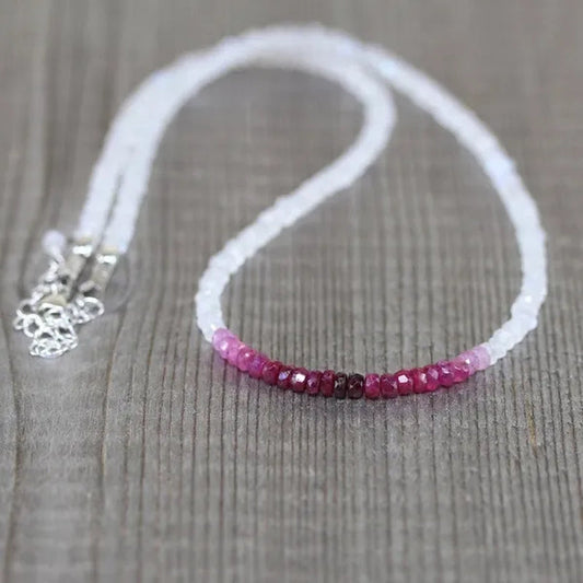 Ruby & Rainbow Moonstone Necklace. Sterling Silver, Rose, Gold Filled. Dainty Gemstone Choker