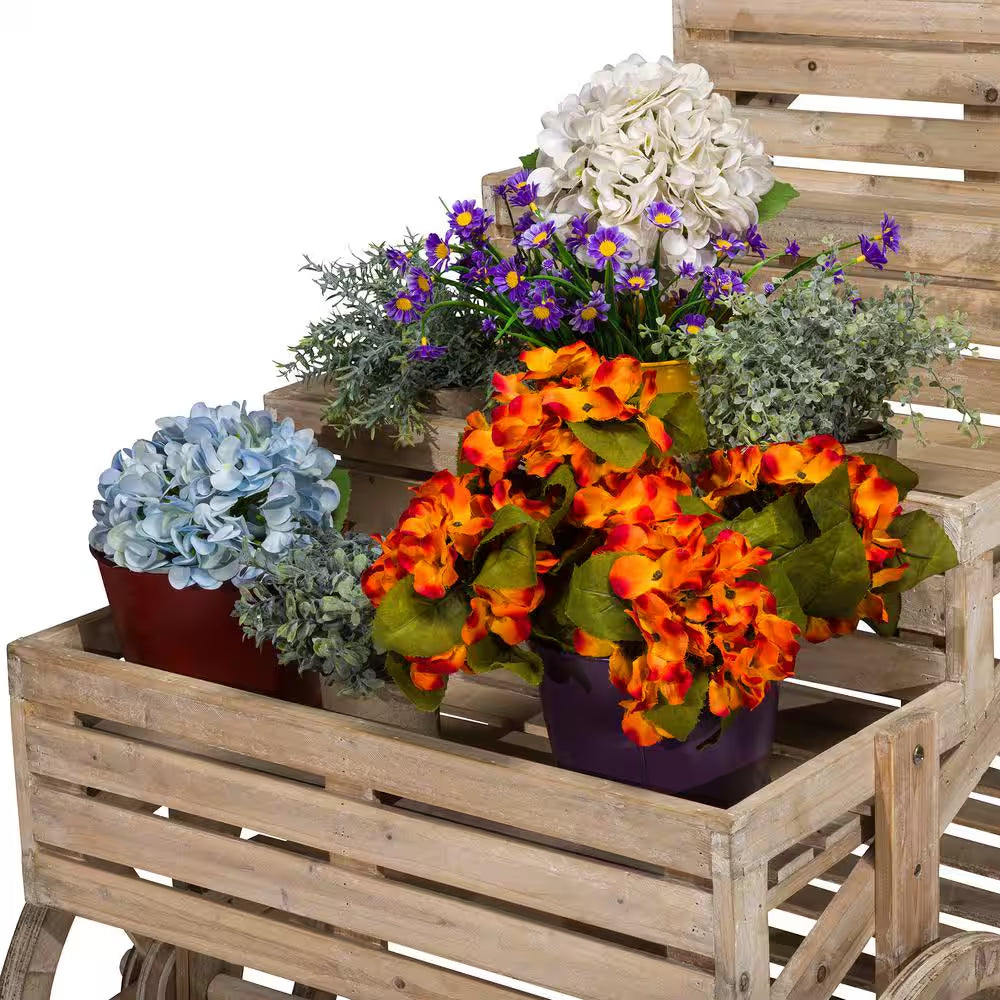 59 In. Tall Indoor/Outdoor Wooden Cart Plant and Display Stand with Chalkboard