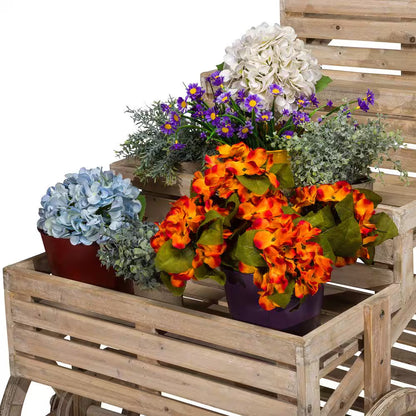 59 In. Tall Indoor/Outdoor Wooden Cart Plant and Display Stand with Chalkboard
