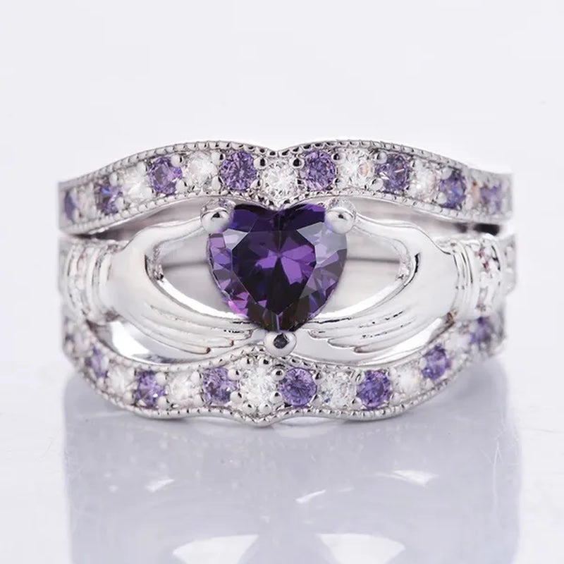 3-piece heart amethyst women's ring wedding ring set green red blue fashion jewelry size 5-12