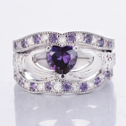 3-piece heart amethyst women's ring wedding ring set green red blue fashion jewelry size 5-12