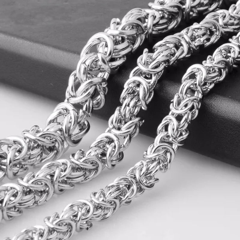 6mm 8mm 10mm Wide 16-32 Inches Custom Size Men's Cool Stainless Steel Silver Color Round Byzantine Chain Necklace