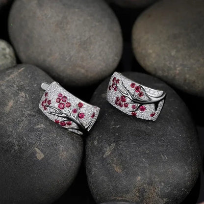 Dazzling 925 Sterling Silver Natural Gemstone Diamond Floral Earrings Women Wedding Engagement Fine Jewelry