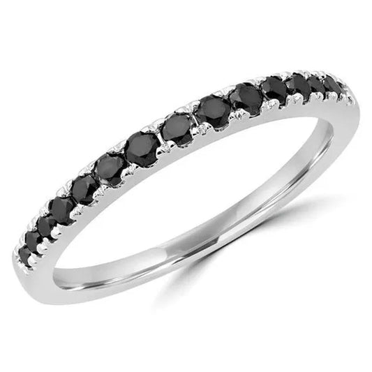 Majesty Diamonds MDR190059-3 0.33 CTW Round Black Diamond Semi-Eternity Wedding Band Ring in 14K White Gold - Size 3