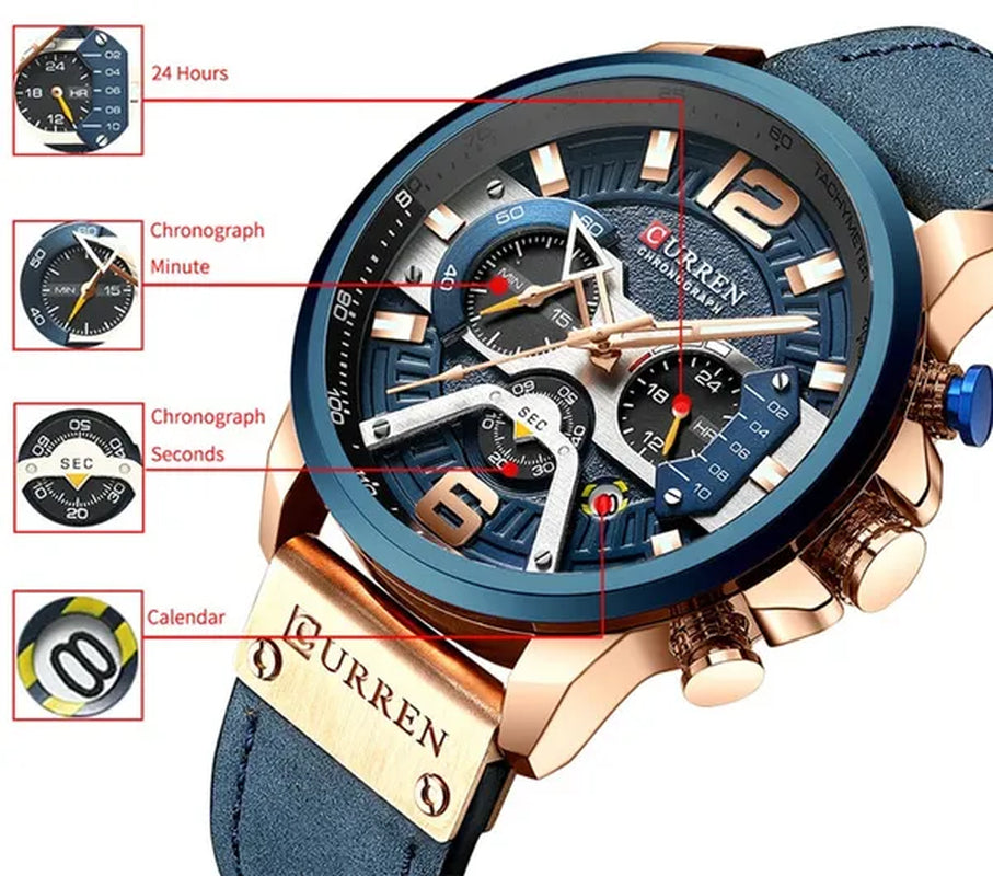 TOP SALE CURREN 8329 Mens Watches with Multi-function Quartz Chronograph Calendar Watch