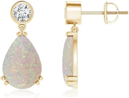 Natural Opal Drop Earrings for Women Girls in Sterling Silver/14K Solid Gold/Platinum | October Birthstone Jewelry Gift for Her | Birthday | Wedding | Anniversary