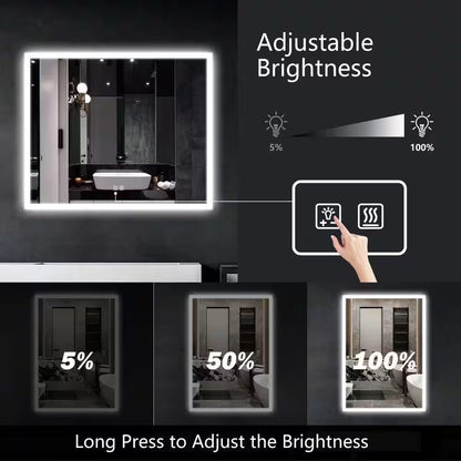 36 In. W X 30 In. H Rectangular Frameless LED Light with 3-Color and Anti-Fog Wall Mounted Bathroom Vanity Mirror