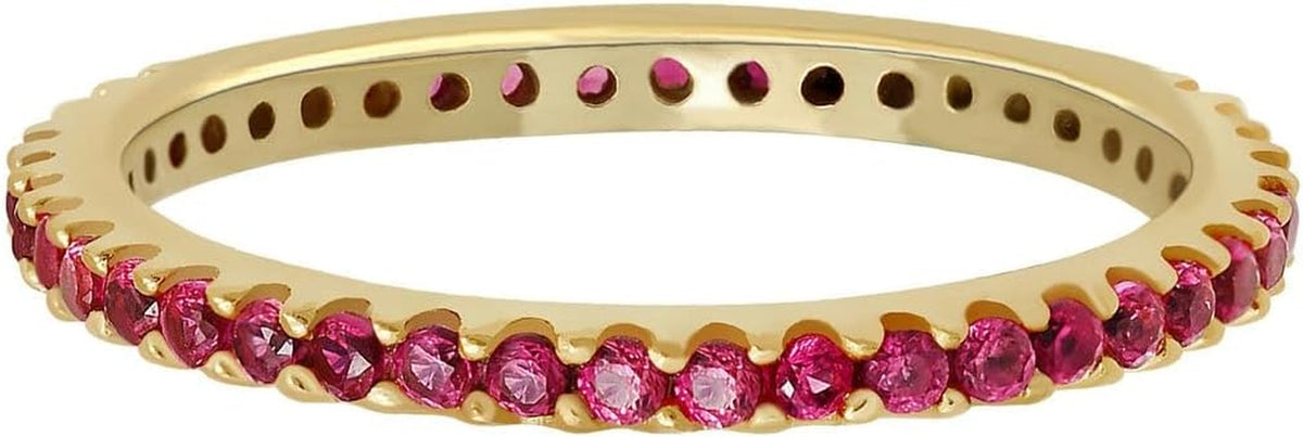 Yellow & White Gold Plated Created Ruby/Blue Sapphire/Simulated Diamond/Pink Sapphire/Emerald Stone Stackable Ring Eternity Bands for Women - Birthstone Ring Jewelry - Gift for Her