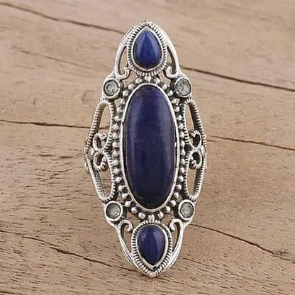 Women 925 Sterling Silver Ring Blue Sapphire Diamond Jewelry Anniversary Proposal Promise Gift Bride Engagement Wedding