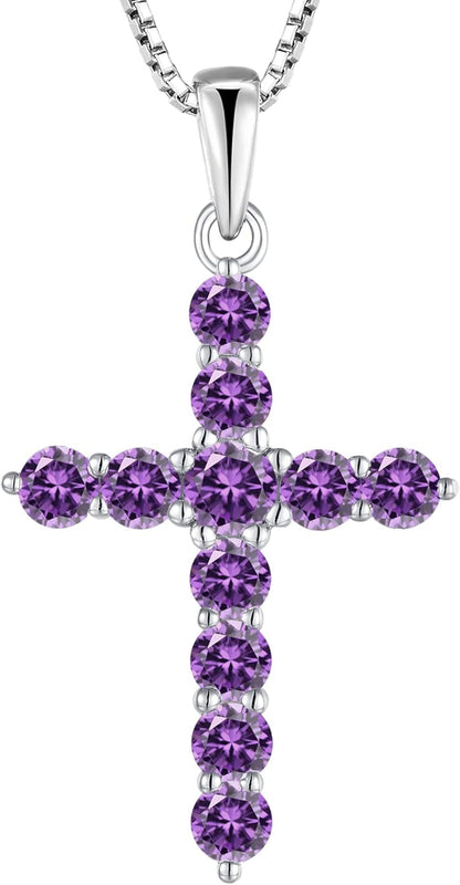 Cross Necklace Sterling Silver Crucifix Pendant Gemstones Jewelry for Women