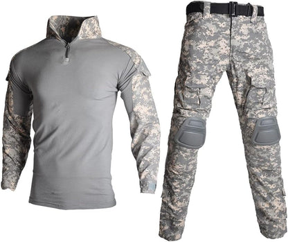 Mens Tactical Military Suits Long Sleeve Rip-Stop Uniforms Combat Shirt and Pants Elbow Knee Pads