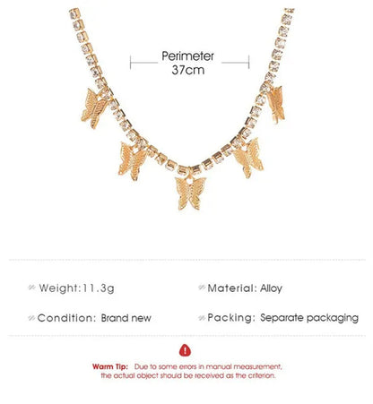YUNSEABUY Little Butterfly Pendant Full Diamond Choker Necklace For Women Girls Jewelry