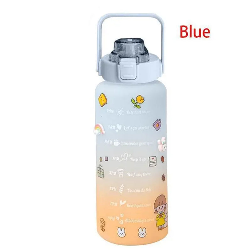 Water Bottle With Time Marker & Straw, 900ML/2000ML Large Capacity Motivational Leakproof Plastic Water Jug For Fitness Gym School Outdoor Travel Work Camping Hiking Hunting Fishing To Ensure You Drink Enough Water Daily