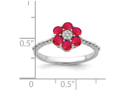 9/10 Carat (ctw) Natural Ruby Flower Ring in 14K White Gold