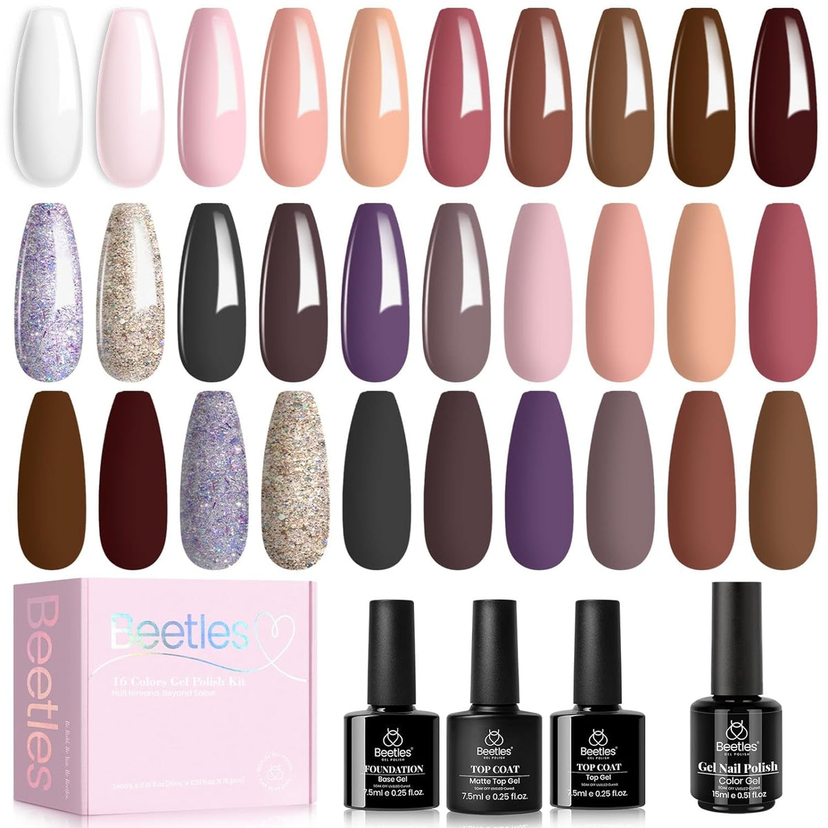 Nail Set 20 Colors Healing Elixir Collection Manicure Kit Pink Neutral Purple Blue Green Gel Nail Kit with 3Pcs Base Matte and Glossy Top Coat Soak off Uv for Women 2024 Ideal Gift