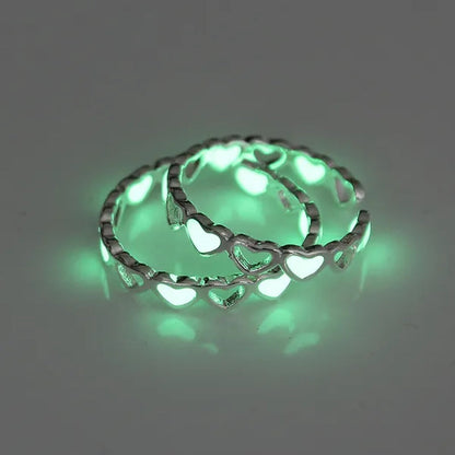 Hot Adjustable Heart Shape Luminous Ring Glow In The Dark  Ring Lady Glow Hollow Heart Love