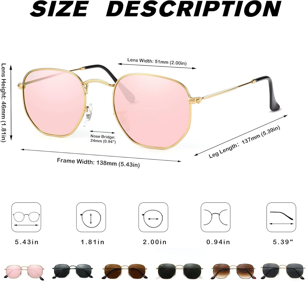 Small Square Sunglasses for Women Men 100% Real Glass Lens Hexagonal Frame
