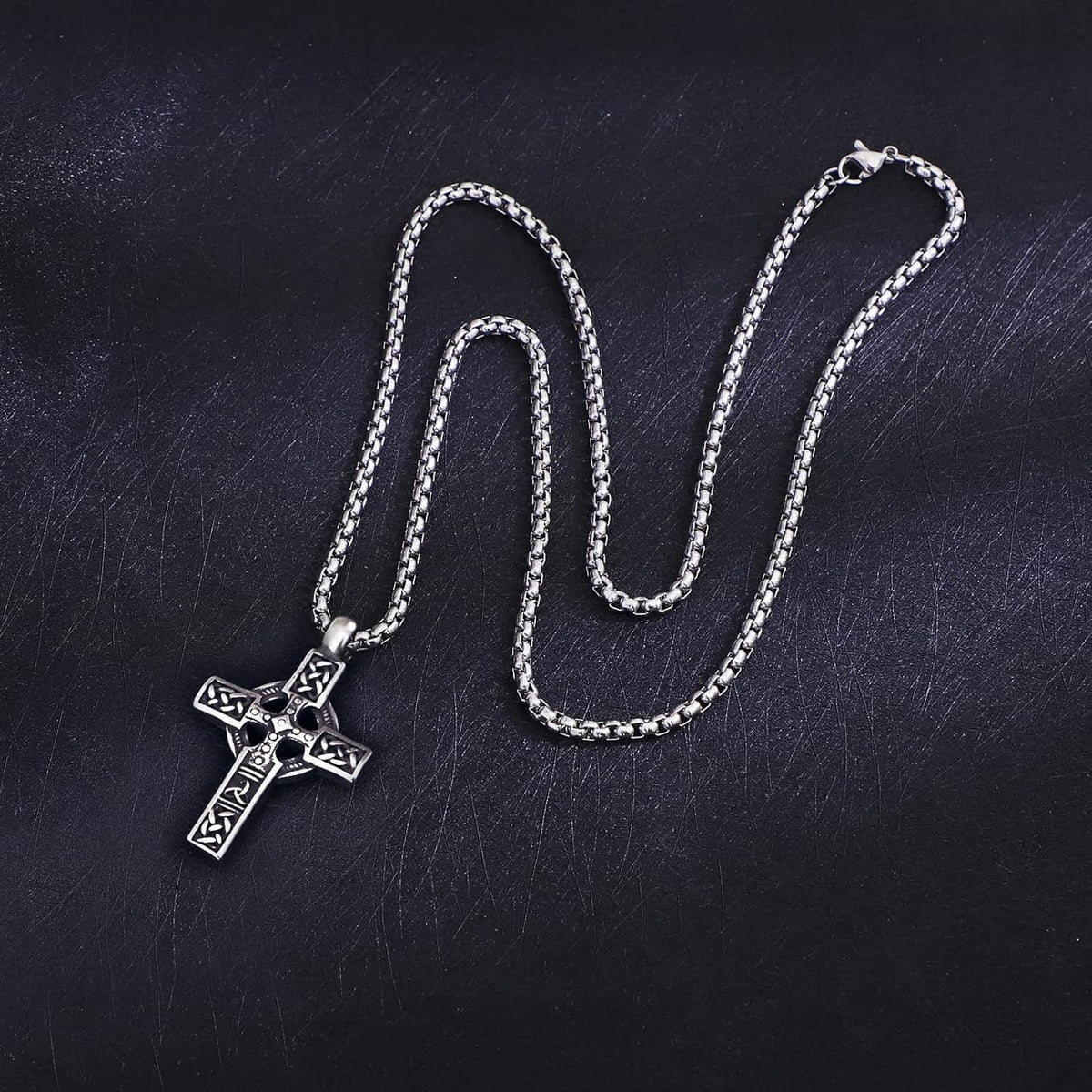 316L Stainless Steel Necklace Jesus Crucifix Cross Necklace for Men Celtic Orthodox Cross Necklace Virgin Mary Pendant Necklace Viking Rune Chain Necklace Religious Christian Jewelry Gifts for Men