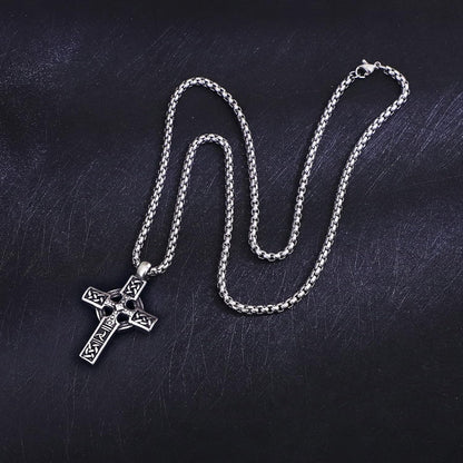 316L Stainless Steel Necklace Jesus Crucifix Cross Necklace for Men Celtic Orthodox Cross Necklace Virgin Mary Pendant Necklace Viking Rune Chain Necklace Religious Christian Jewelry Gifts for Men