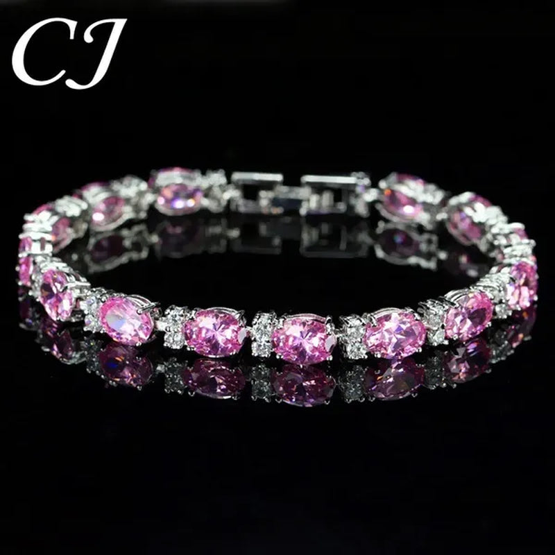 CANDICE Top Grade Blue Oval Women Silver Plated Jewelry Pave White Cubic Zirconia Noble Tennis Bracelet Bangles with Extended Clasp
