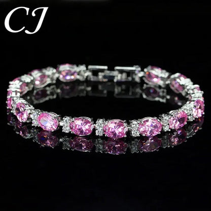 CANDICE Top Grade Blue Oval Women Silver Plated Jewelry Pave White Cubic Zirconia Noble Tennis Bracelet Bangles with Extended Clasp
