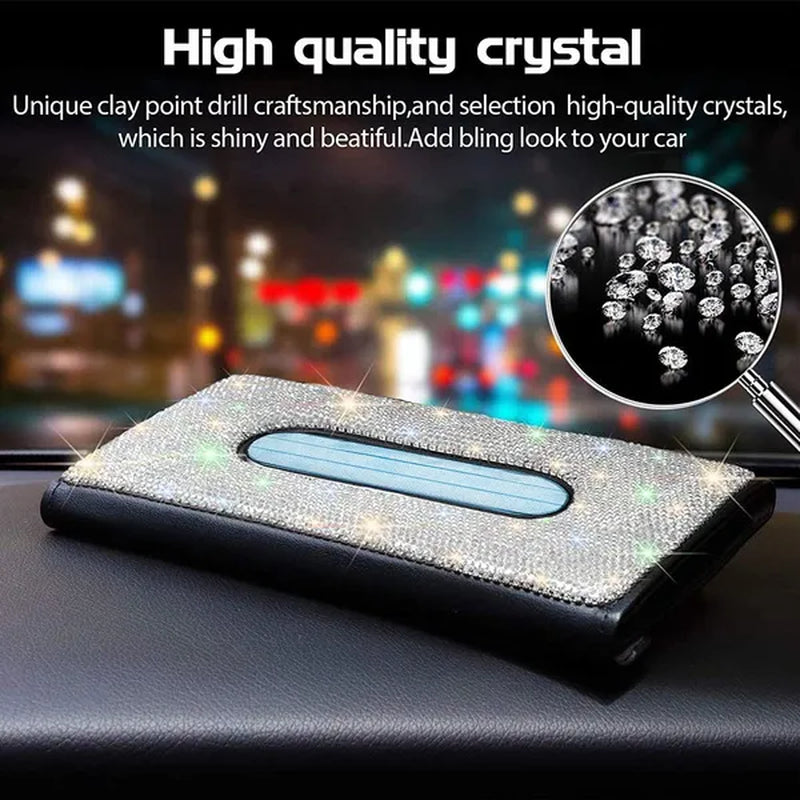 Car Tissue Box Holder Bling Bling Crystal Rectangular Napkin Holder Pumping Paper Case Dispenser for Home Office Car Accessories