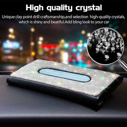 Car Tissue Box Holder Bling Bling Crystal Rectangular Napkin Holder Pumping Paper Case Dispenser for Home Office Car Accessories