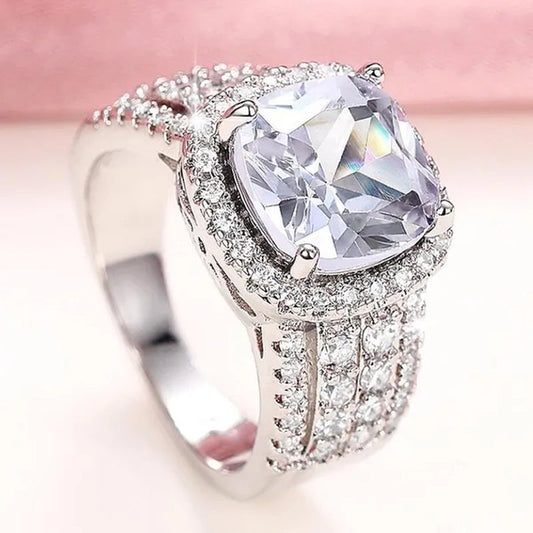 Bridal Wedding Band Ring Jewelry Micro Pave Diamond 4 Claw Setting White Sapphire Rings for Women Proposal Gift
