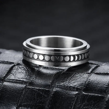 Couple Rings Rotatable Fidget Rings Stainless Steel Sun Moon Star Dot Waves Cat Pattern Spinner Ring Jewelry Gift for Women Men Boyfriend Girlfriend