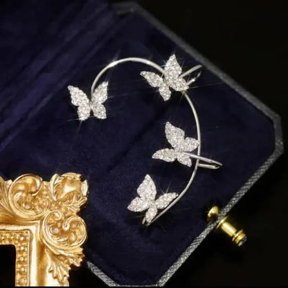 Zircon Butterfly Earrings Butterfly Wrap Around Ear Earrings Adjustable Ear Cuff Earrings for Women Non-Pierced Zircon Butterfly Earrings No Pierced Ears Needed