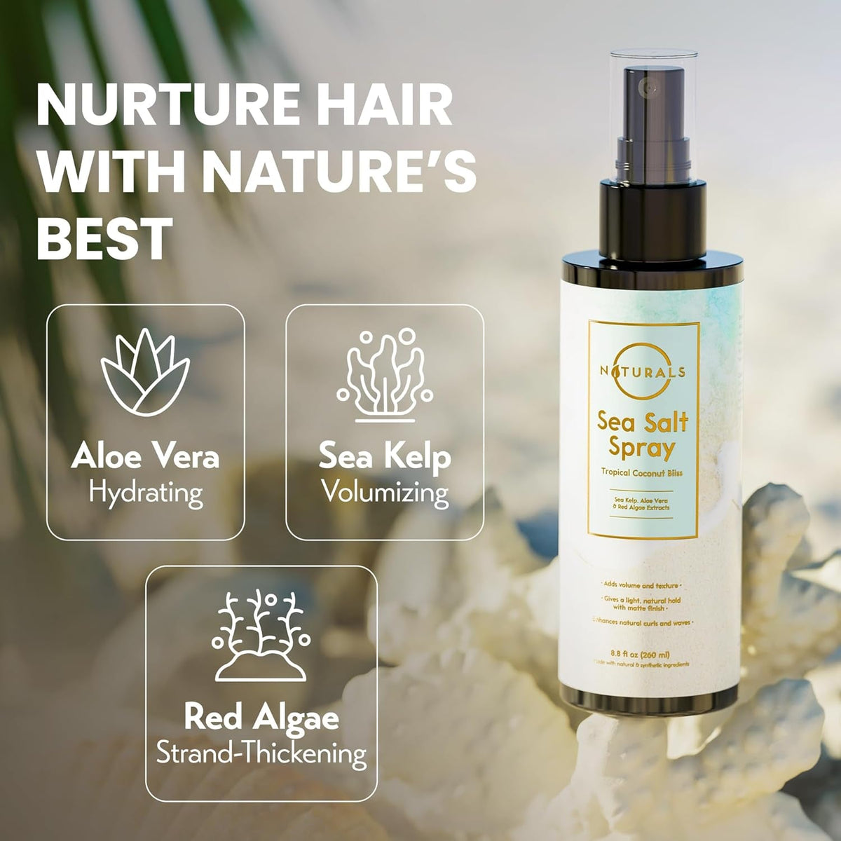 Sea Salt Water Spray for Men - Texturizing Spray Wavy Hair Products - Tropical Coconut Bliss, 8 Oz