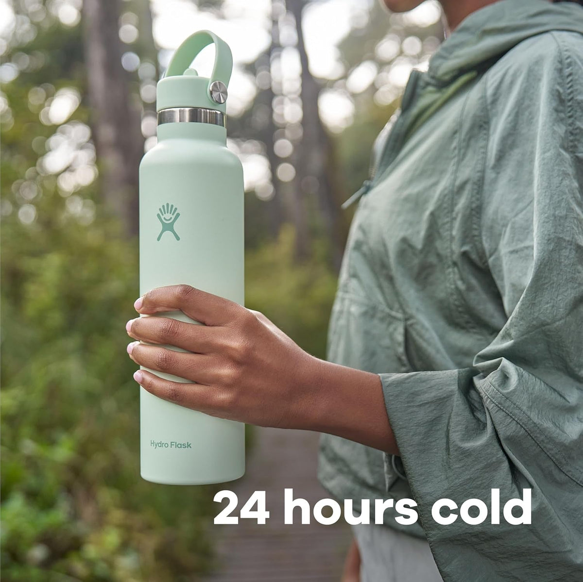 24 Oz Stainless Steel Standard Mouth Water Bottle with Flex Straw Cap and Double-Wall Vacuum Insulation
