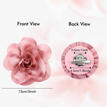8 Pack Decorative 13Cm/5" Big Silky Satin Flower Brooch Pins Duckbill Alligator Hair Clips Barrettes Floral Hair Pins Accessories for Women Girls Teens Kids