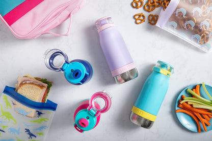 Emma 14Oz Vacuum Insulated Stainless Steel Kids Water Bottle with Straw and Built-In Carrying Handle and Leak-Proof Locking Lid for School Backpack, Lunchbox and Outdoor Sports