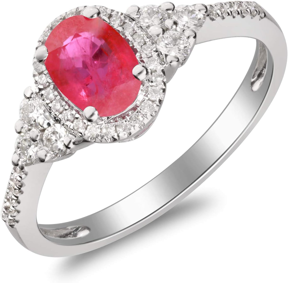 14K White Gold Mozambique Genuine Ruby Ring with Diamonds for Women | Ethically, Authentically & Organically Sourced (Oval-Cut) Shaped Ruby Hand-Crafted Jewelry for Her | Ruby Ring for Women