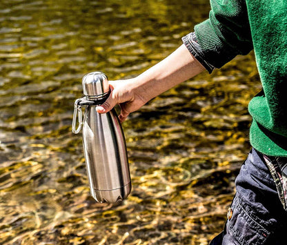Stainless Steel Water Bottle - 17 Oz, Steel | Vacuum Insulated Double Wall with Screw Lid/Leak Proof | Thermal Travel Sports Canteen Coffee Flask