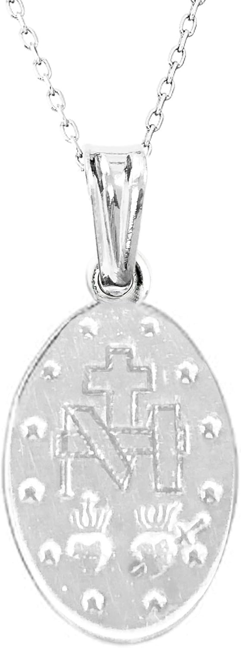 Italian Sterling Silver Miraculous Virgin Mary Medal Latin Prayer Charm Pendant Necklace(12Mm, 15Mm, 19Mm)