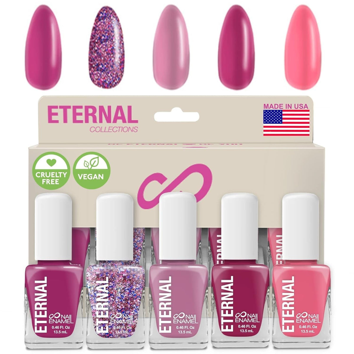 Glitter Nail Polish Set for Women (PINKFETTI) - Hot Pink Nail Polish Set for Girls | Long Lasting & Quick Dry Natural Nail Polish Kit for Home DIY Mani Pedi | Made in USA, 13.5Ml (Set of 5)
