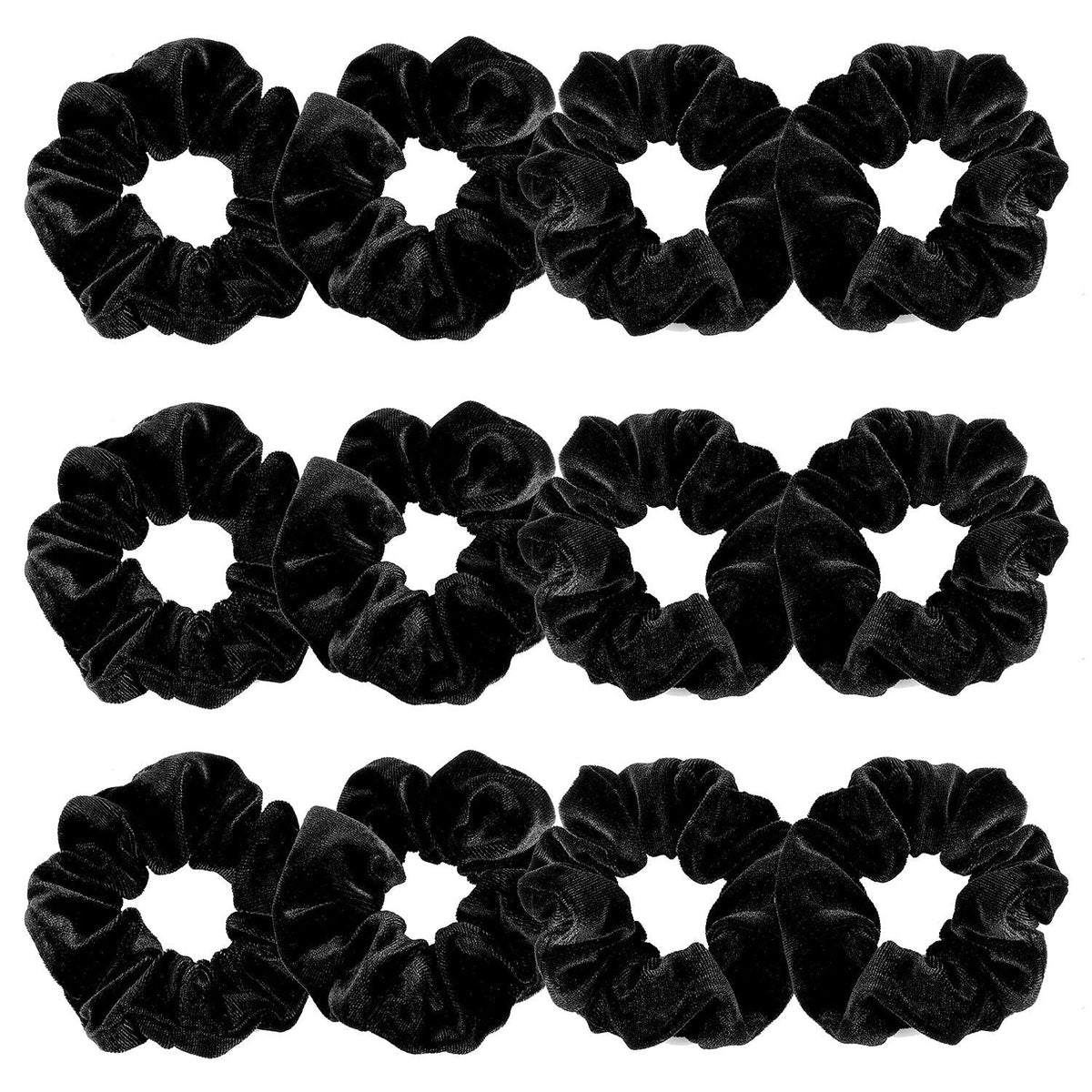 12 Pieces Hair Scrunchies Velvet Elastics Scrunchy Bobbles Soft Hair Bands Hair Ties (Black)