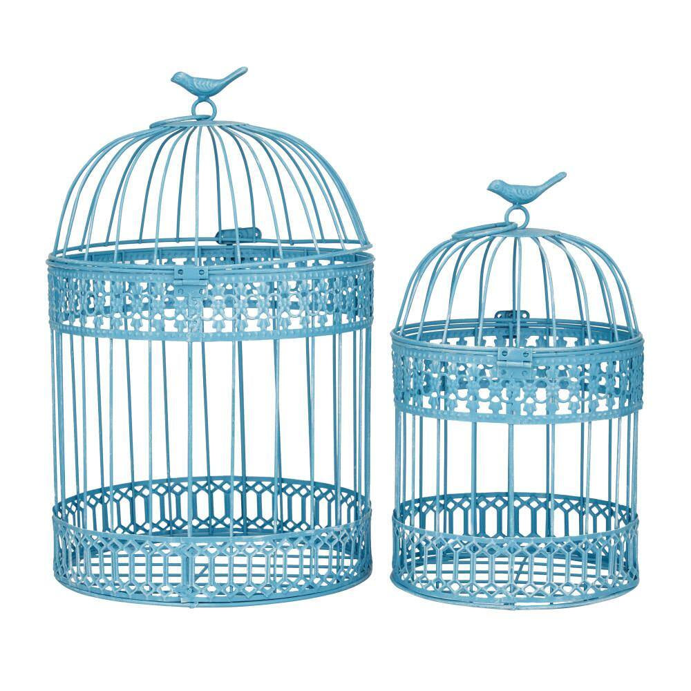 Blue Metal Birdcage with Latch Lock Closure and Hanging Hook (2- Pack)